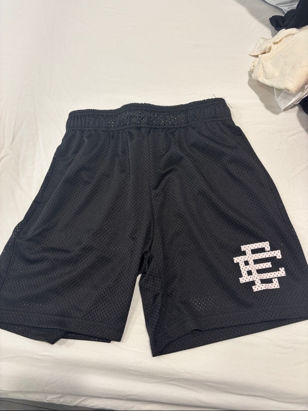 Men's Black Mesh Athletic Shorts with White Logo
